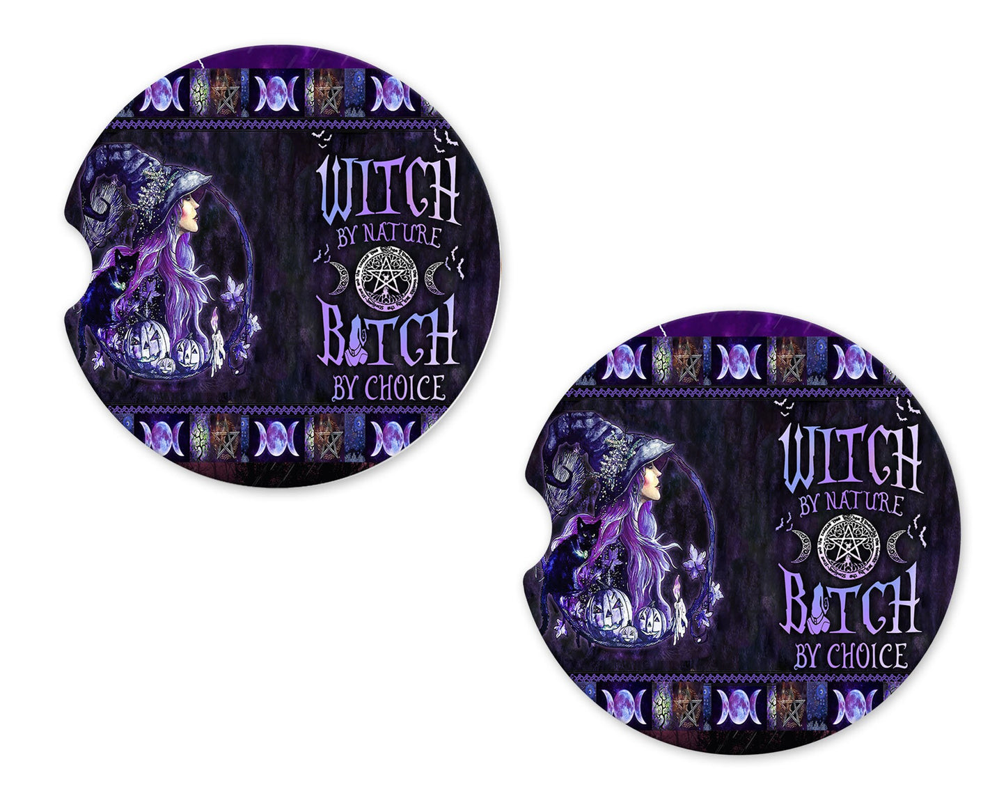 Witch by Nature Aluminum Front License Plate and Car Coaster Set