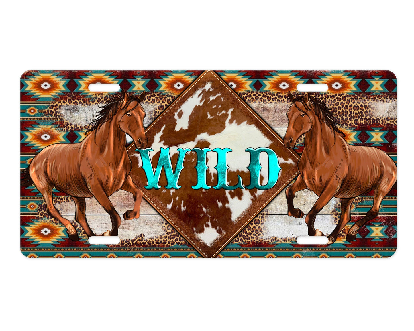 Aztec Horses Wild Aluminum Vanity License Plate