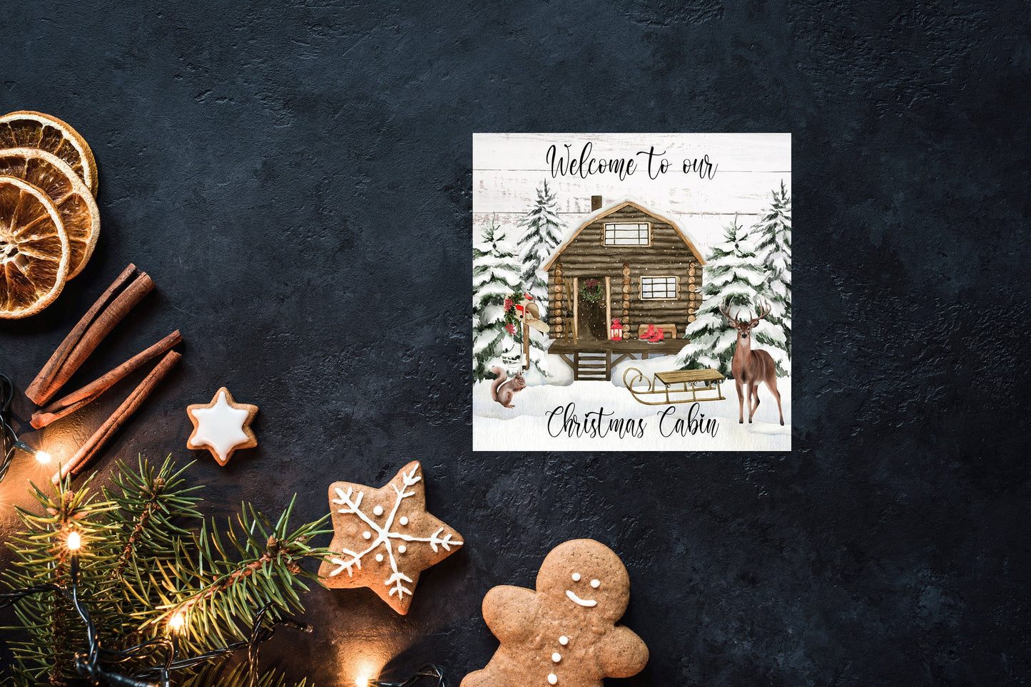 Welcome to Our Christmas Cabin Printed Handmade Wood Christmas Ornament Mini Sign