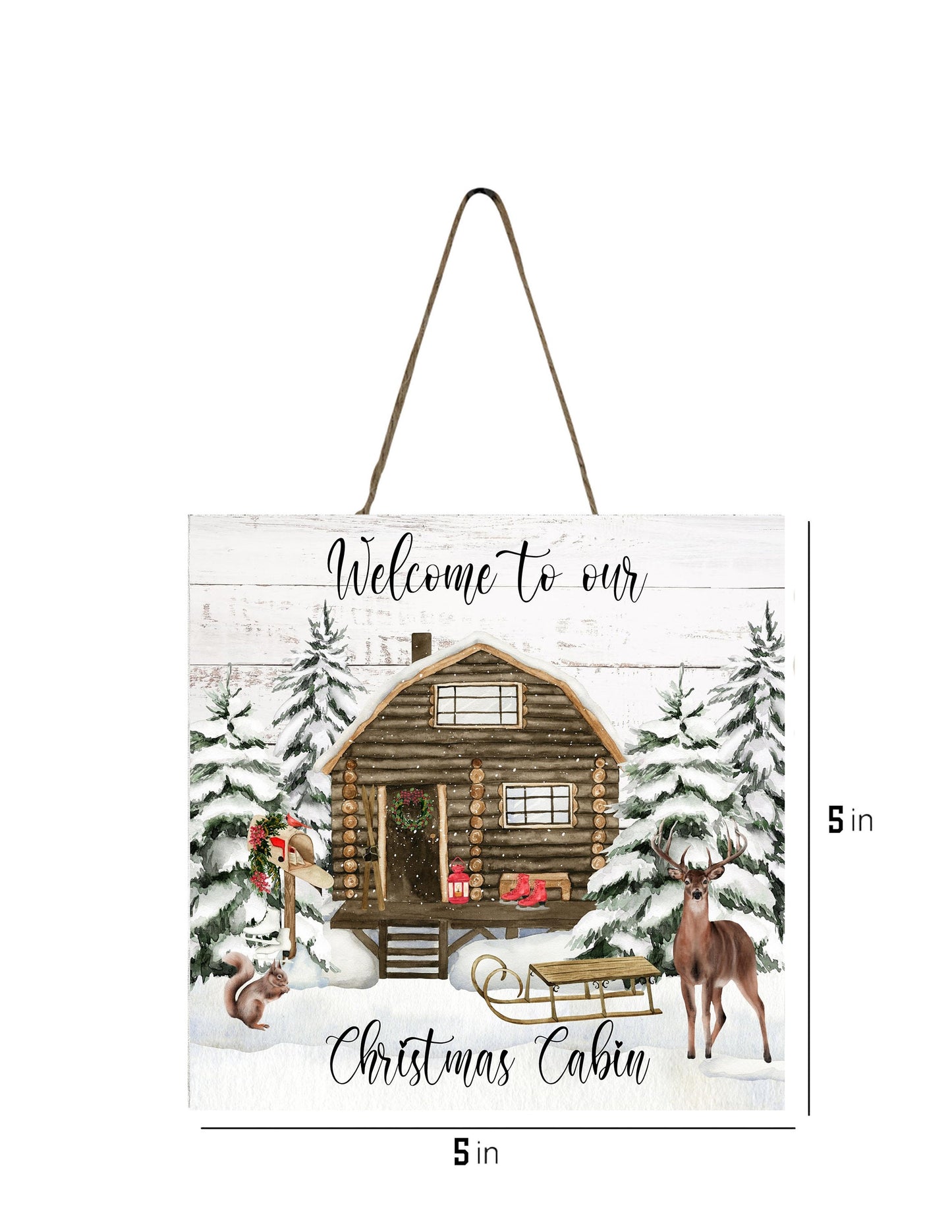 Welcome to Our Christmas Cabin Printed Handmade Wood Christmas Ornament Mini Sign