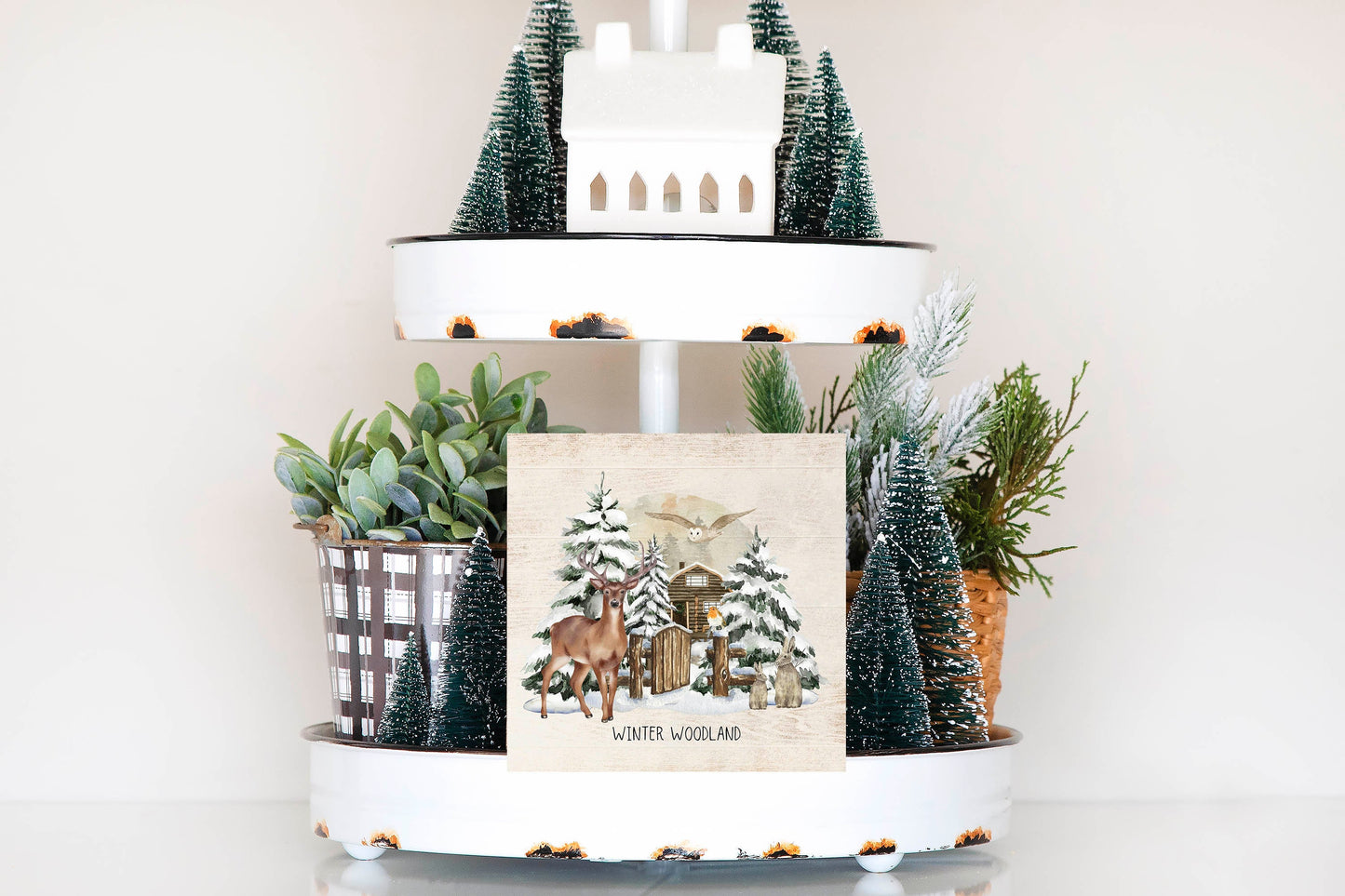 Winter Woodland Printed Handmade Wood Christmas Ornament Mini Sign