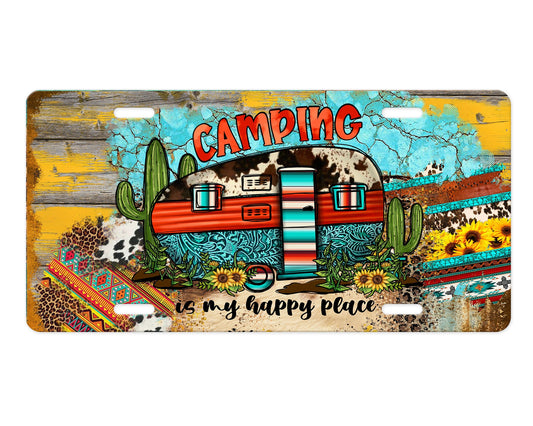 Camping is My Happy Place Aluminum Front License Plate