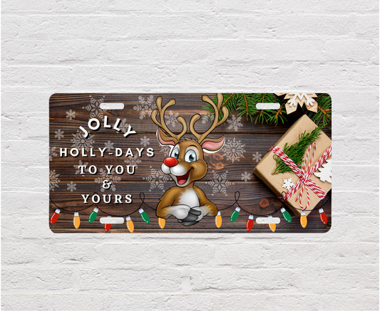Jolly Holly Days to You and Yours Christmas Aluminum Front License Plate