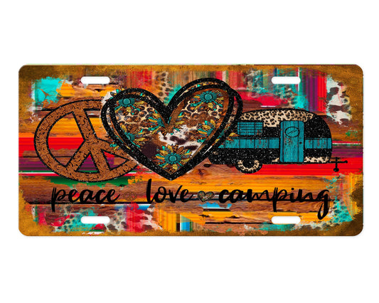 Peace Love Camping Aluminum Vanity License Plate