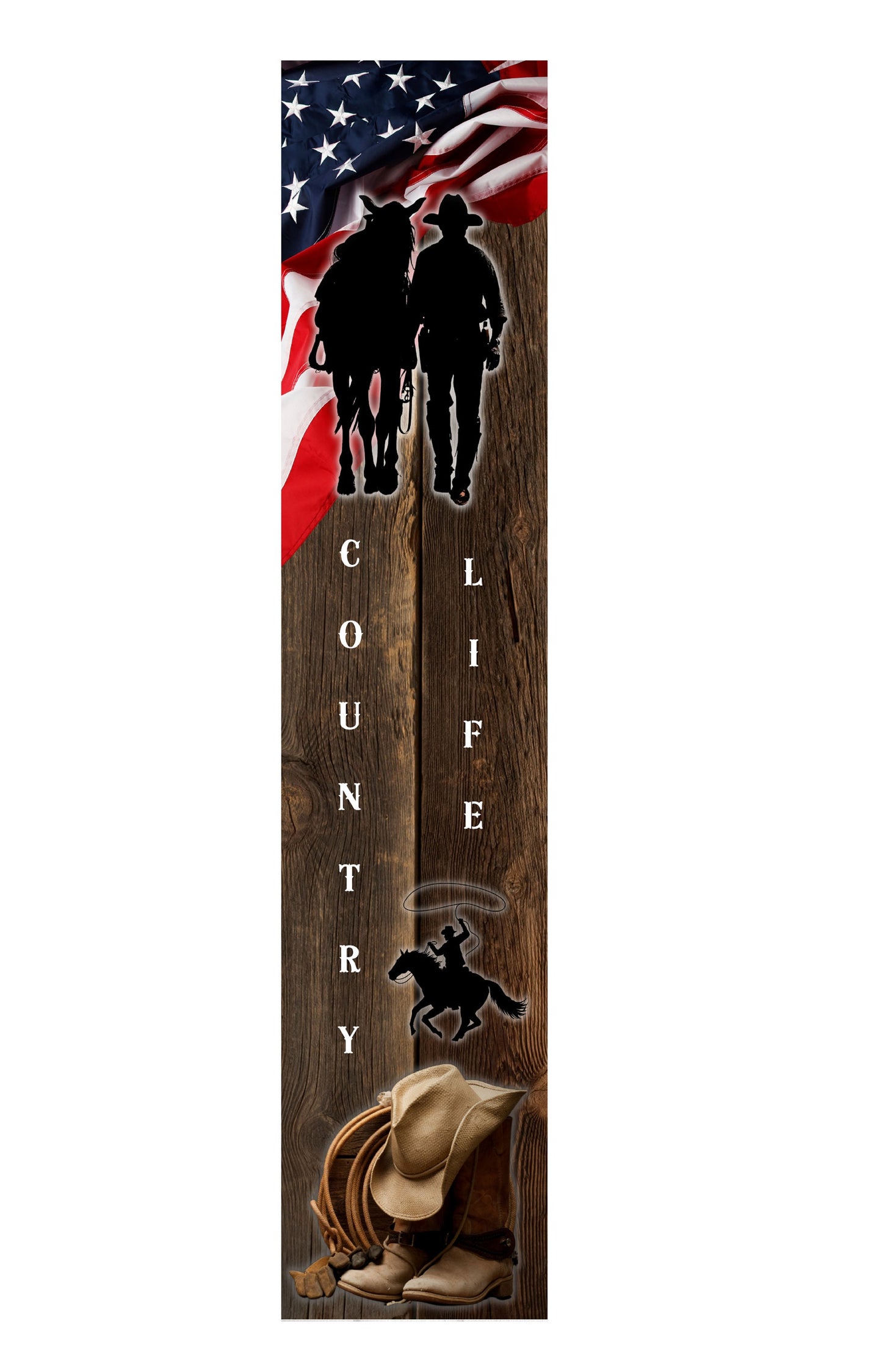 Cartel vertical con impresión de madera, 24 pulgadas (2 pies de alto), Country Life Cowboy Western