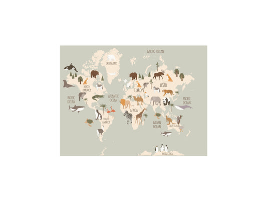 20x16 Animal World Map Nursery Wall Art Canvas Print