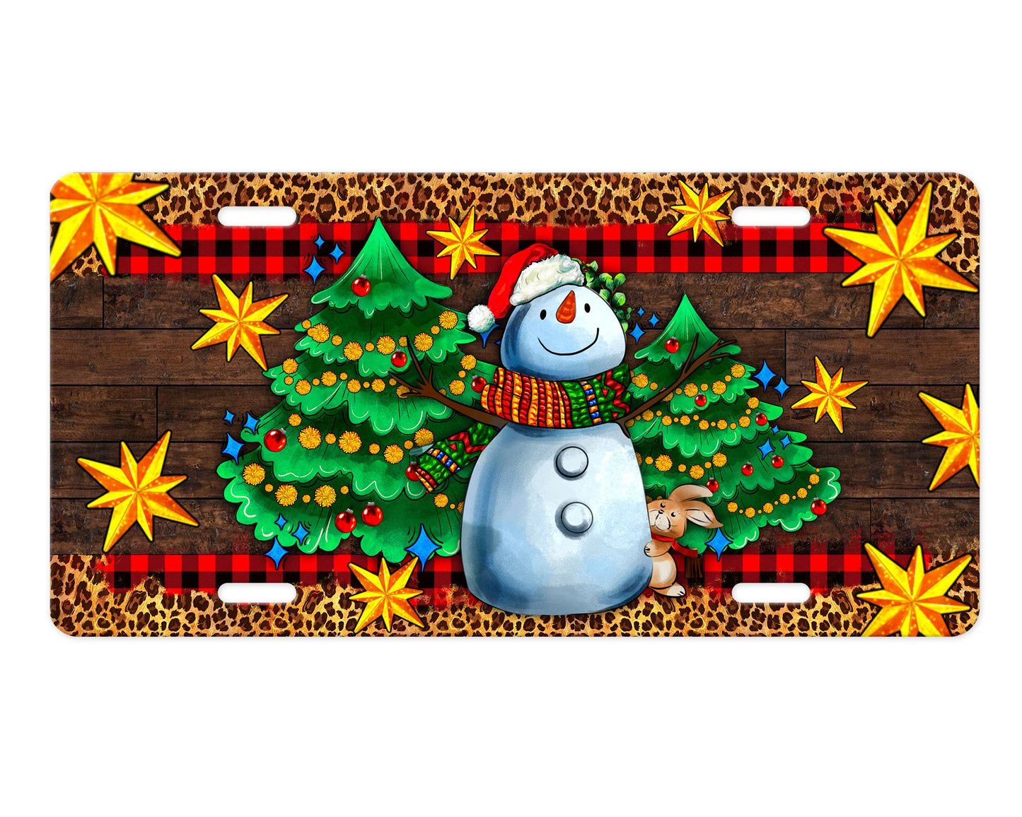 Christmas Tree Snowman Holiday Vanity Aluminum Front License Plate