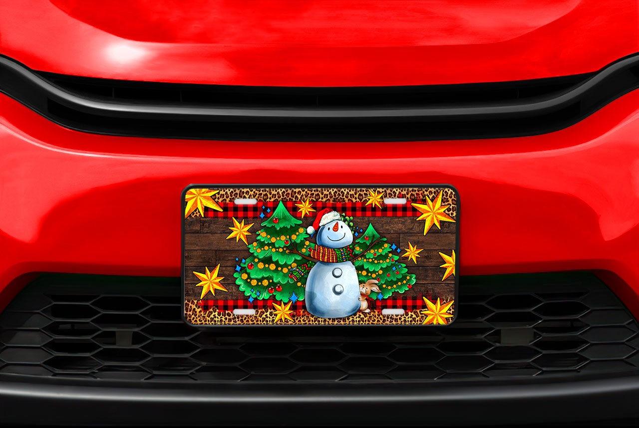 Christmas Tree Snowman Holiday Vanity Aluminum Front License Plate