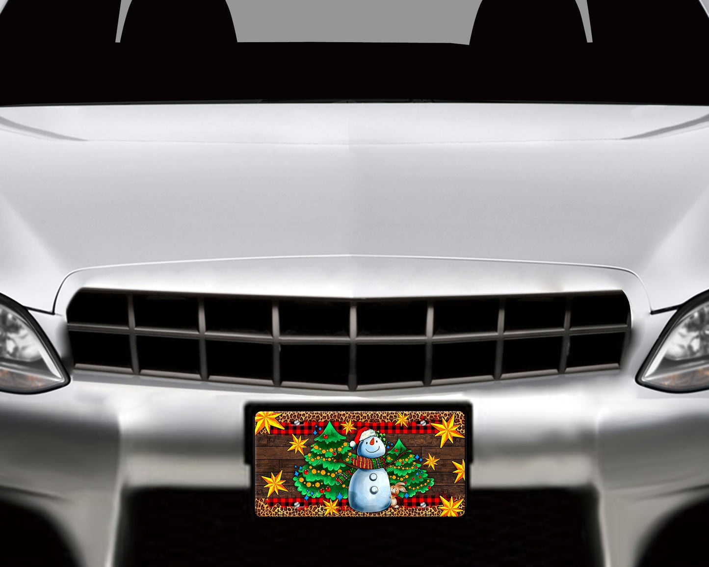 Christmas Tree Snowman Holiday Vanity Aluminum Front License Plate