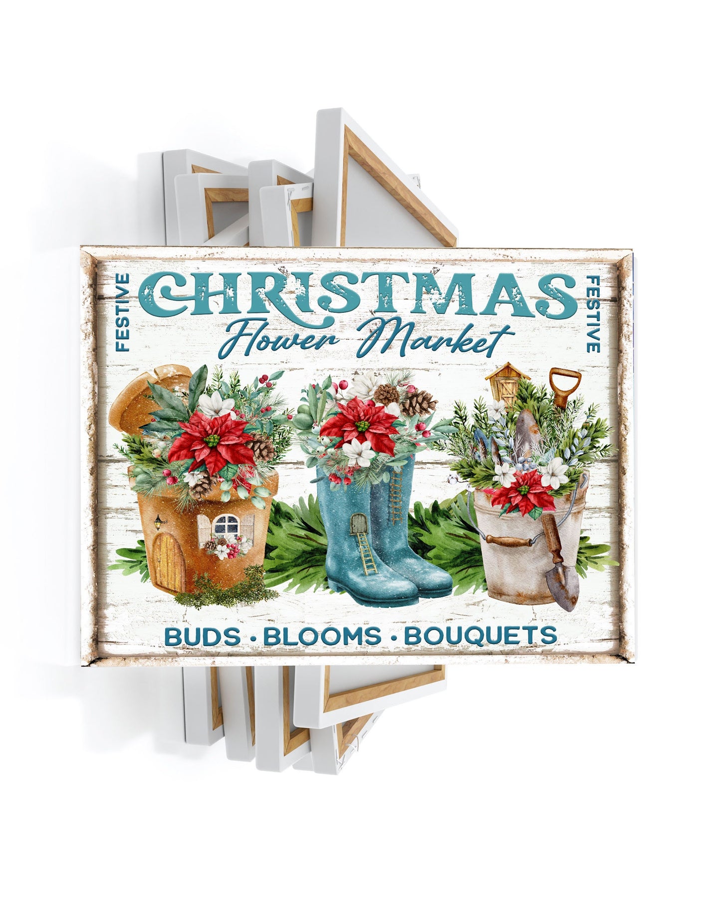 20x16 Christmas Flower Market Wall Art Canvas Print