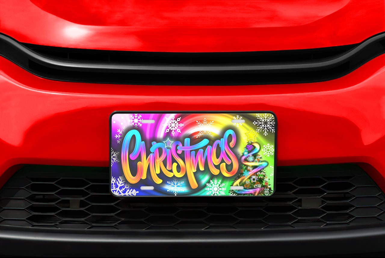 Neon Christmas Holiday Vanity Aluminum Front License Plate