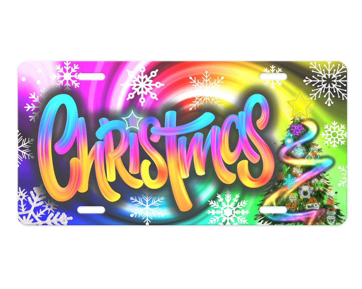 Neon Christmas Holiday Vanity Aluminum Front License Plate