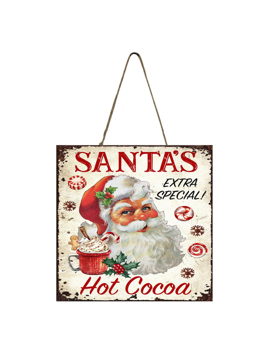 Santa's Hot Cocoa Printed Handmade Wood Christmas Ornament Mini Sign