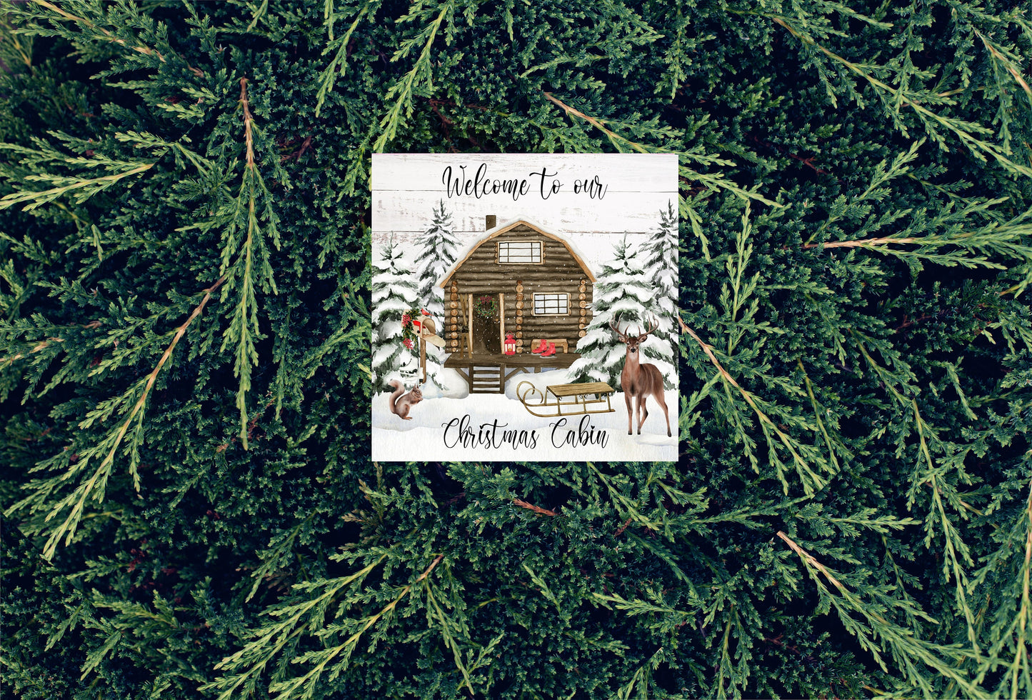 Welcome to Our Christmas Cabin Printed Handmade Wood Christmas Ornament Mini Sign