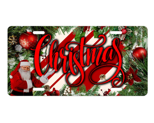 Candy Cane Stripe Merry Christmas Aluminum Vanity License Plate