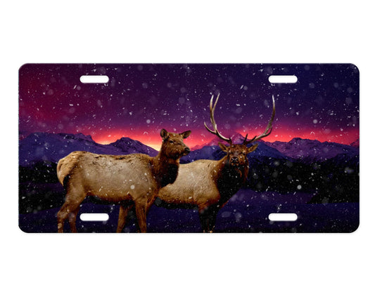 Northern Lights Elk Aluminum Vanity License Plate