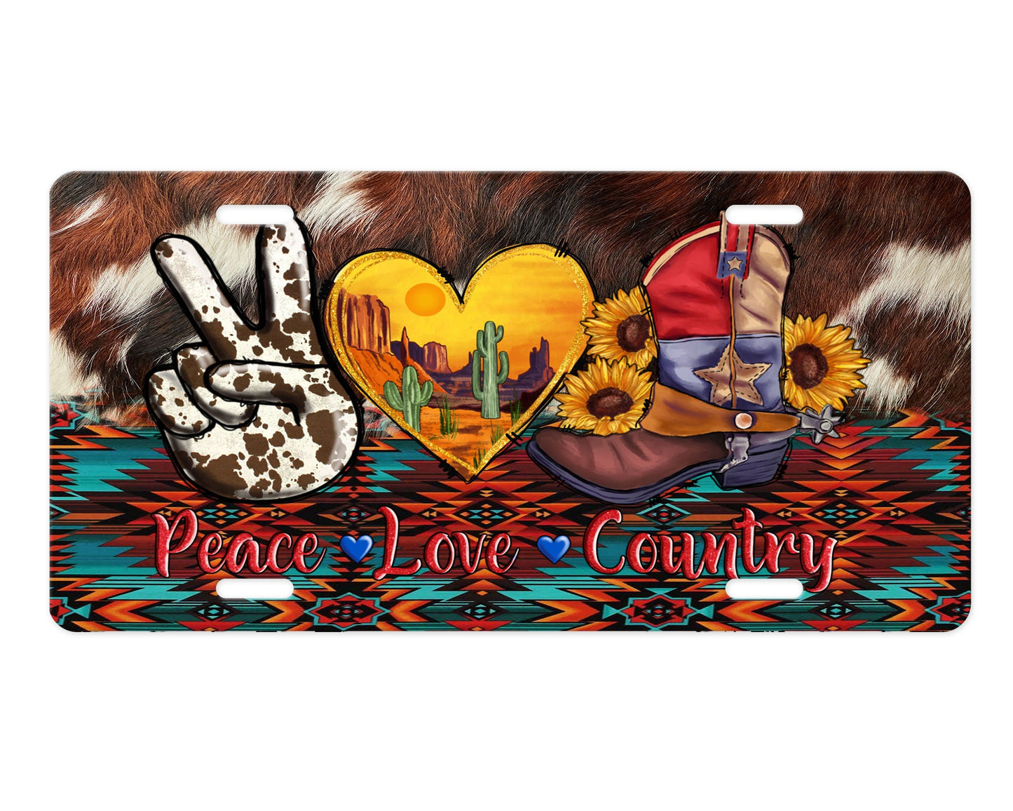 Peace Love Country Boots Aluminum Vanity License Plate