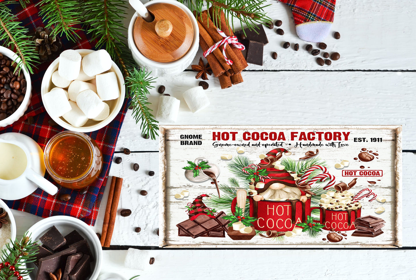 Hot Cocoa Factory Christmas Printed Handmade Wood Sign