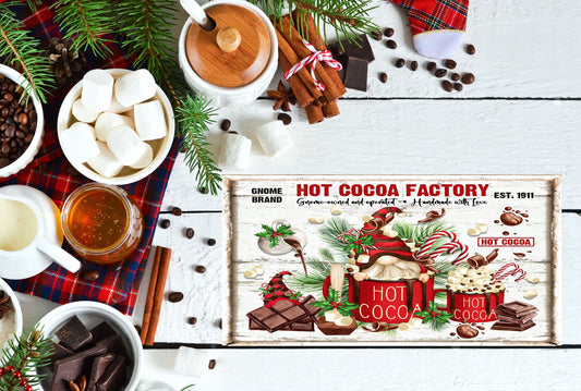 Letrero de madera hecho a mano con estampado navideño de Hot Cocoa Factory