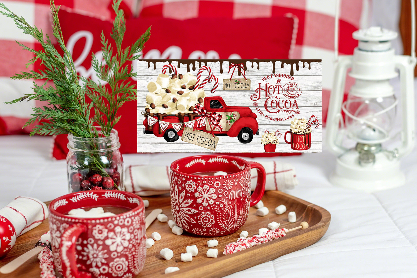 Hot Cocoa Truck Christmas Wood Sign