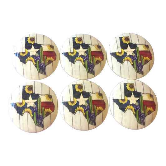 Set of 6 Texas Bluebonnets and Sunflowers Wood Cabinet Knobs, Drawer Knobs, Kitchen Knobs, Western Decor, State of Texas