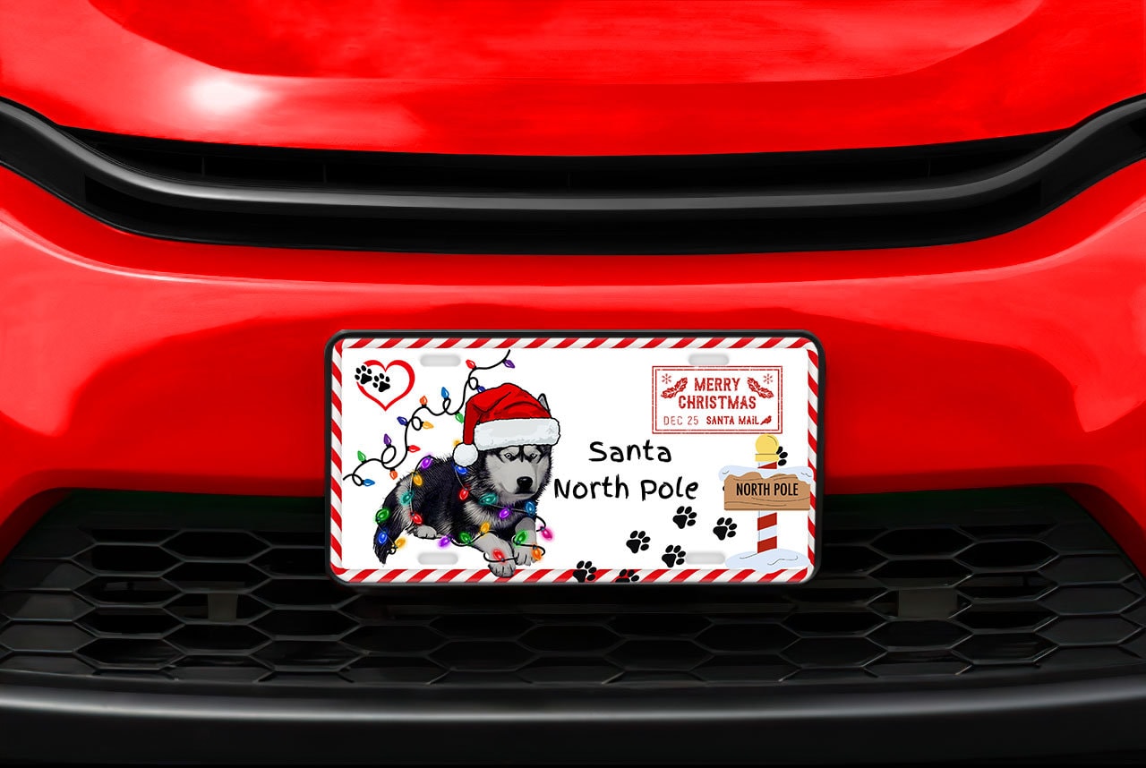 Santa North Pole Dog Christmas Aluminum Vanity License Plate