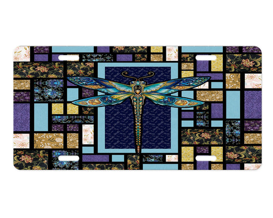 Stain Glass Dragonfly Aluminum Vanity License Plate