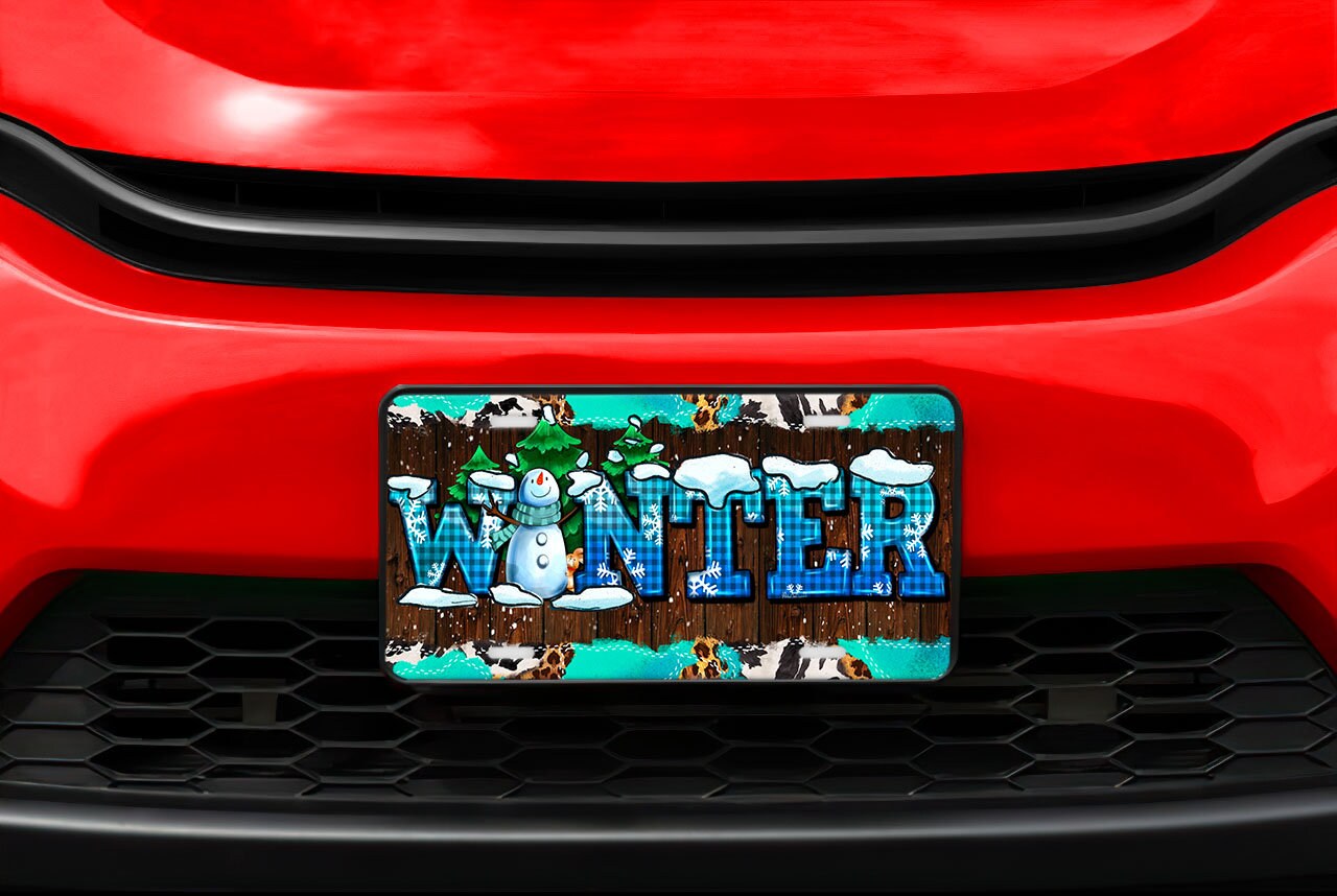 Winter Snowman Aluminum Vanity License Plate