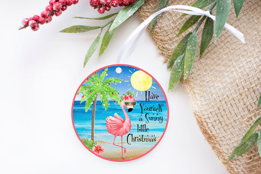 Have Yourself a Sunny Little Christmas Round Ceramic Christmas Ornament