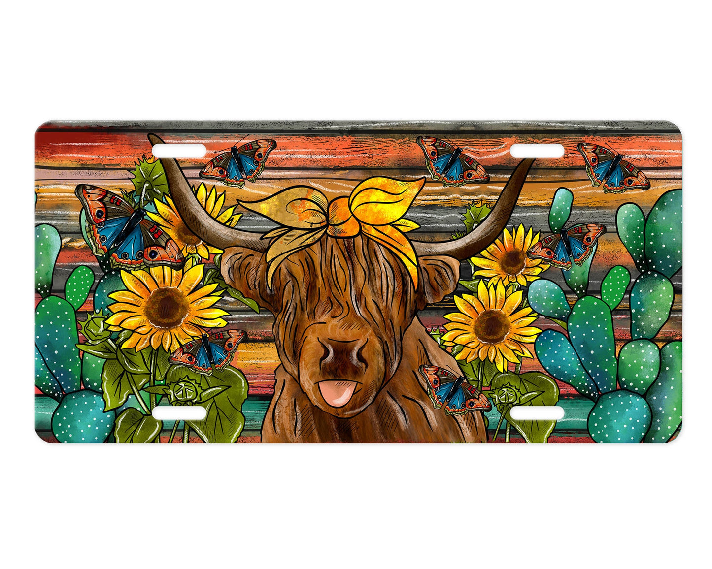Highland Cow Yellow Bow Vanity Aluminum Front License Plate