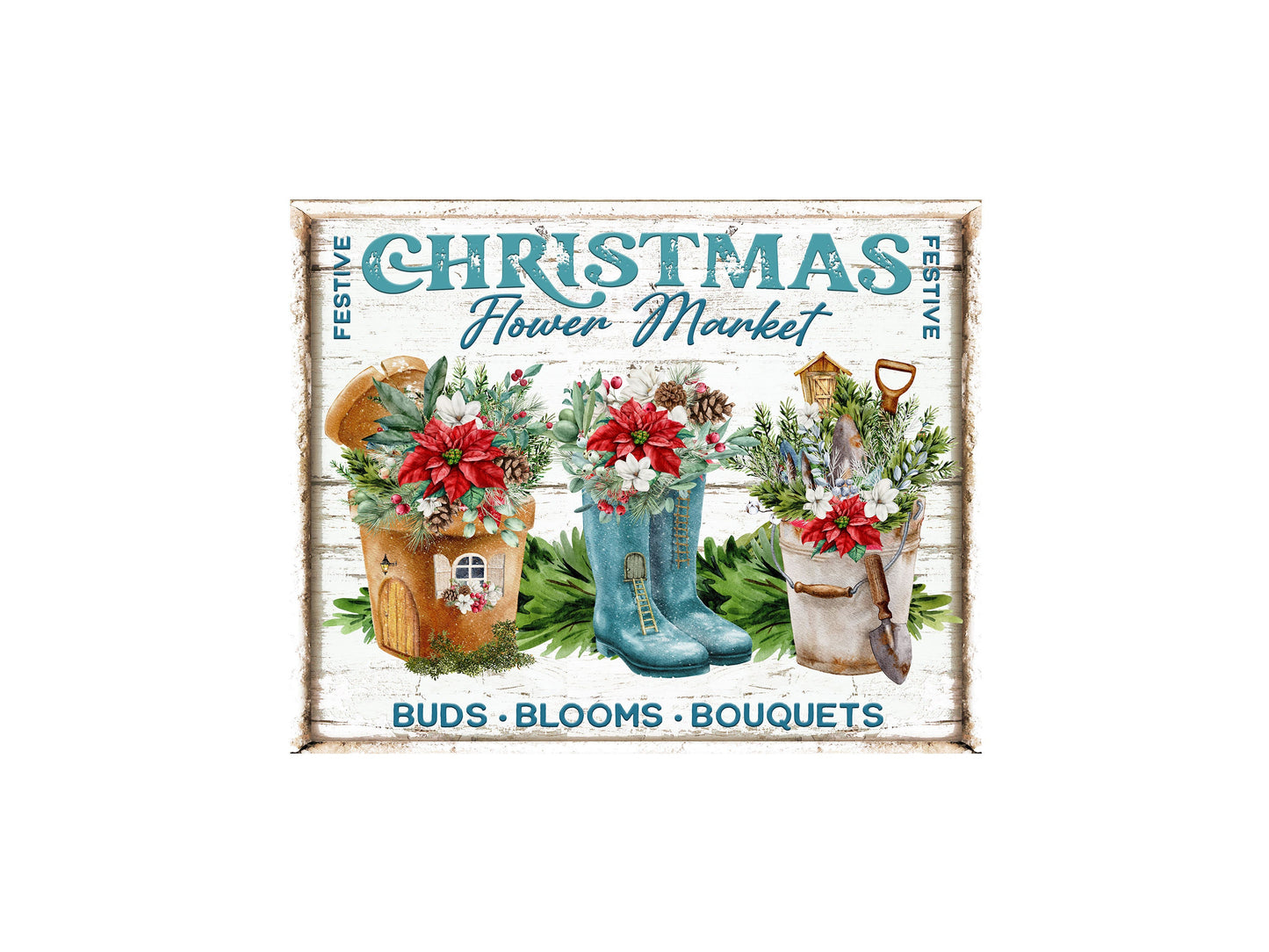 20x16 Christmas Flower Market Wall Art Canvas Print