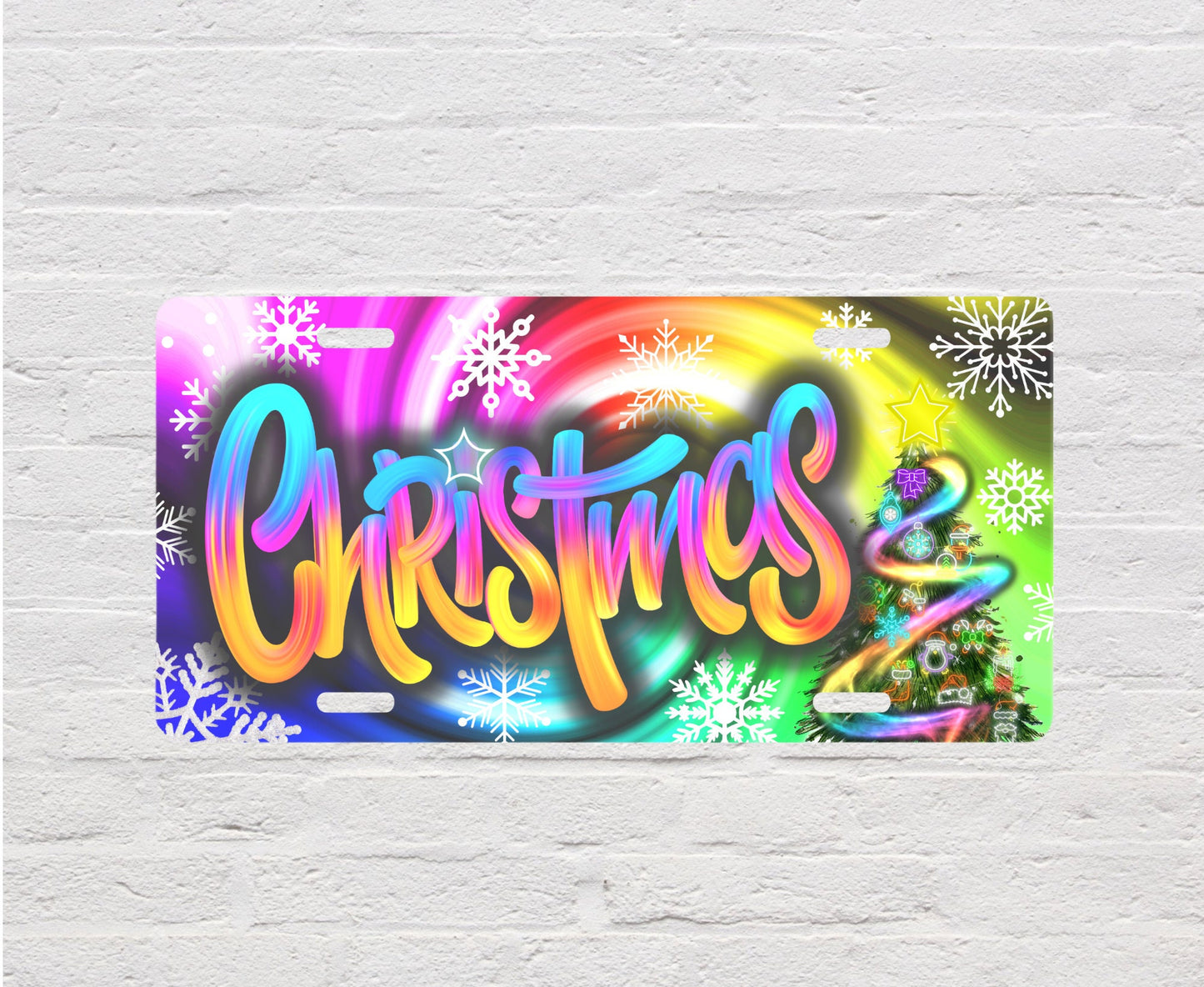 Neon Christmas Holiday Vanity Aluminum Front License Plate