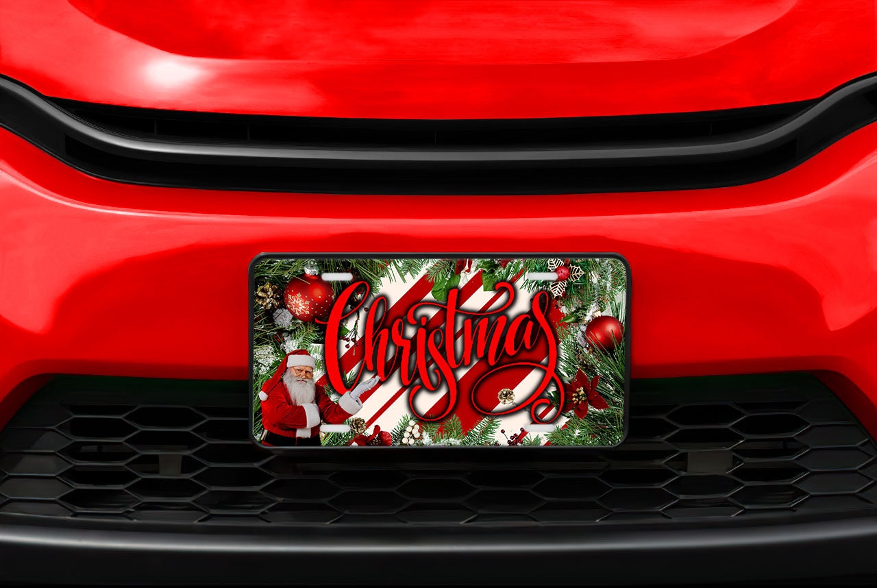 Candy Cane Stripe Merry Christmas Aluminum Vanity License Plate