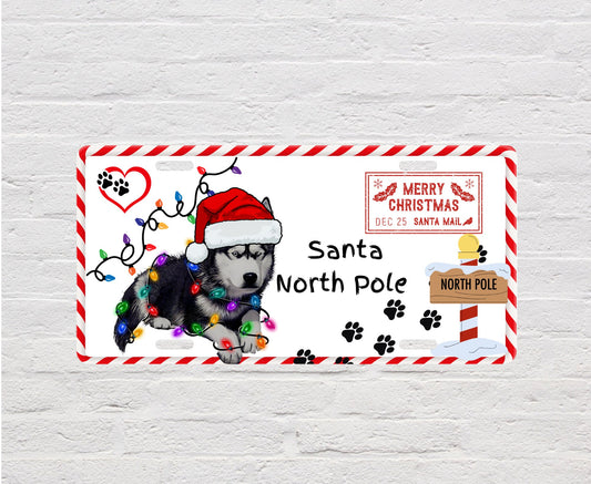 Santa North Pole Dog Christmas Aluminum Vanity License Plate