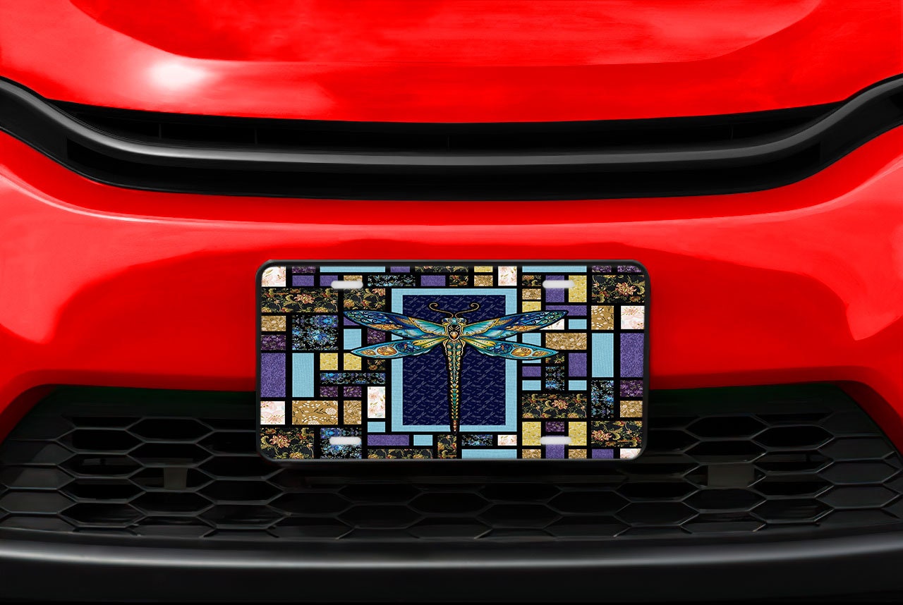 Stain Glass Dragonfly Aluminum Vanity License Plate