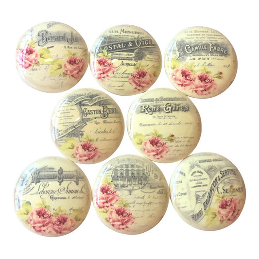 Set of 8 Pink Roses French Ephemera Wood Cabinet Knobs Kitchen Cabinet Nursery Knobs Dresser Drawer Knobs