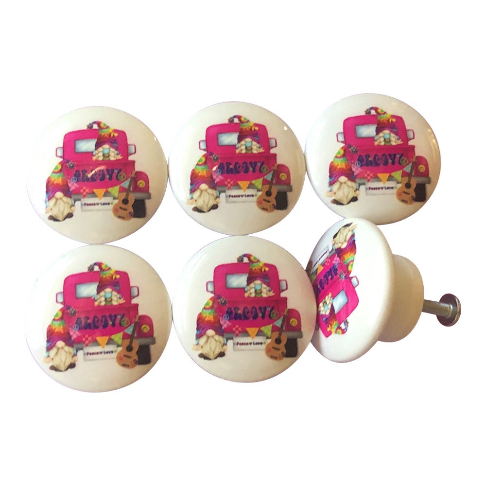 Set of 6 Groovy Gnome Truck Wood Cabinet Knobs, Dresser Knobs Drawer Knobs, Kitchen Knobs,