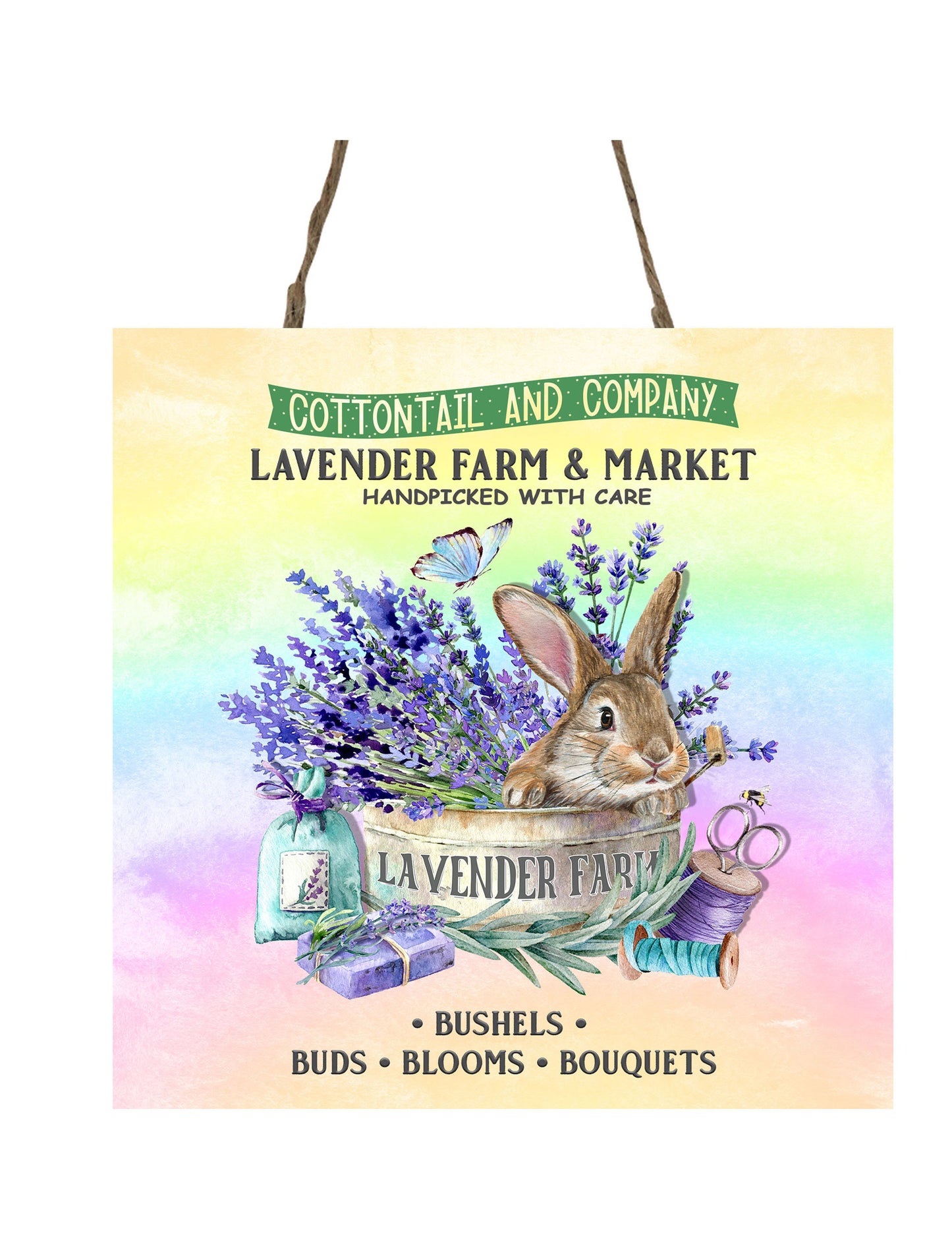 Cottontail Lavender Farm Easter Spring Printed Handmade Wood  Mini Sign