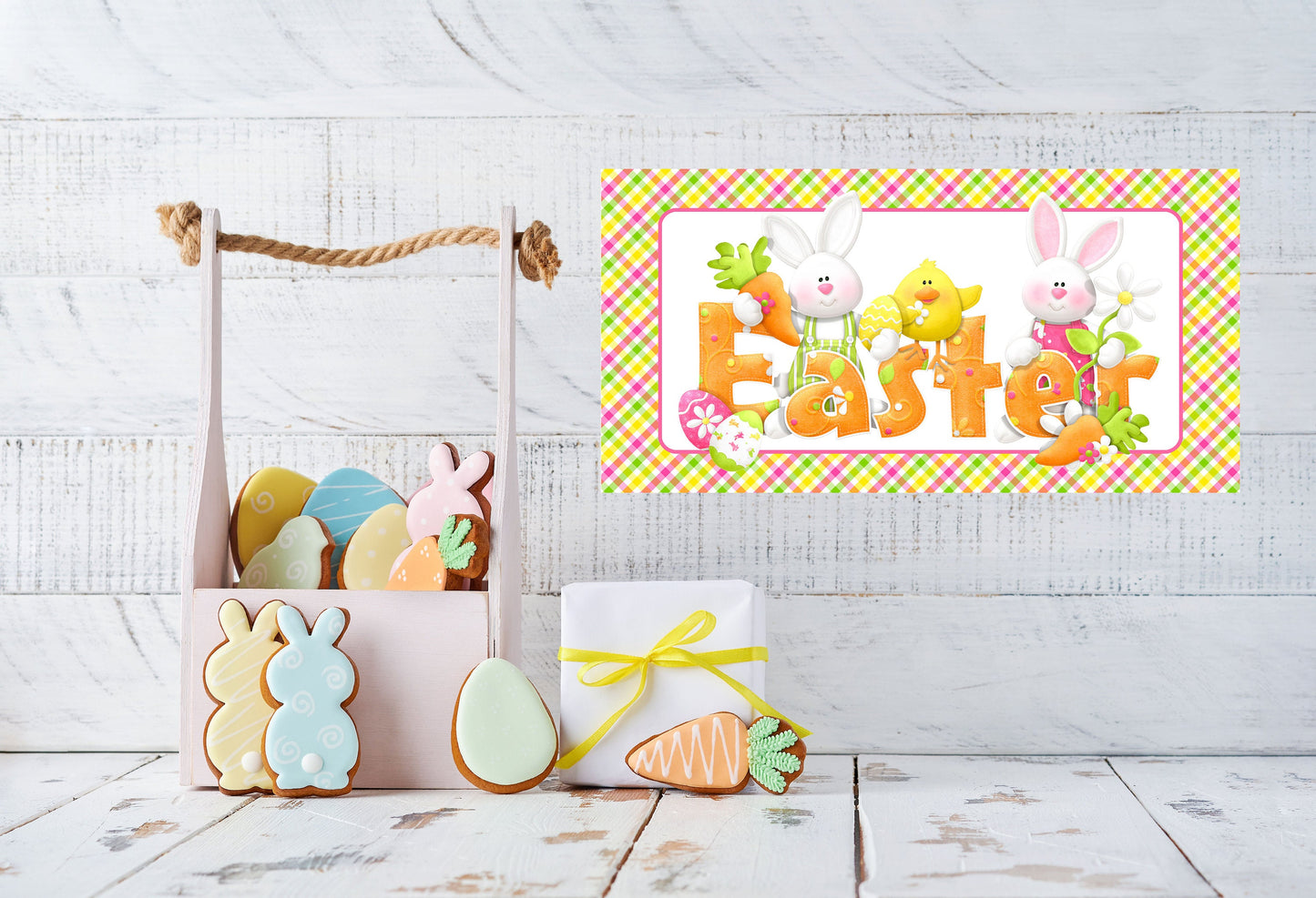 Easter Plaid Printed Handmade Wood Sign (10" x 5")