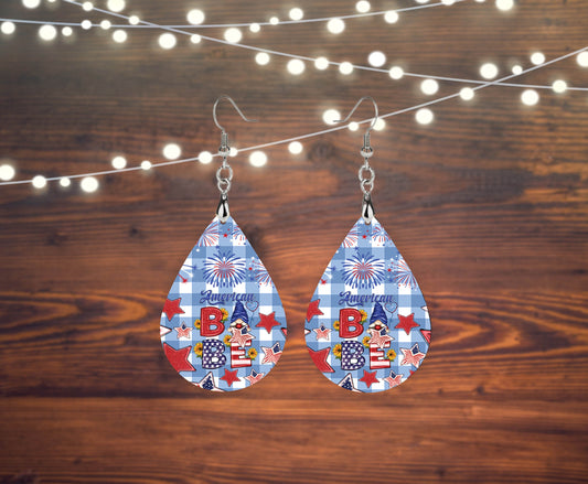 Set of American Babe Patriotic Gnomes Tear Drop Printed Earrings