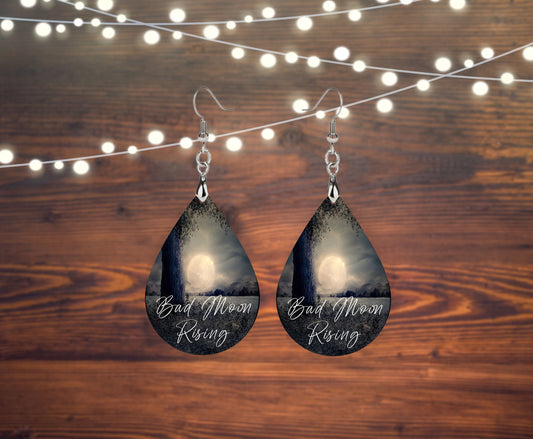 Set of Bad Moon Rising Tear Drop Printed Earrings