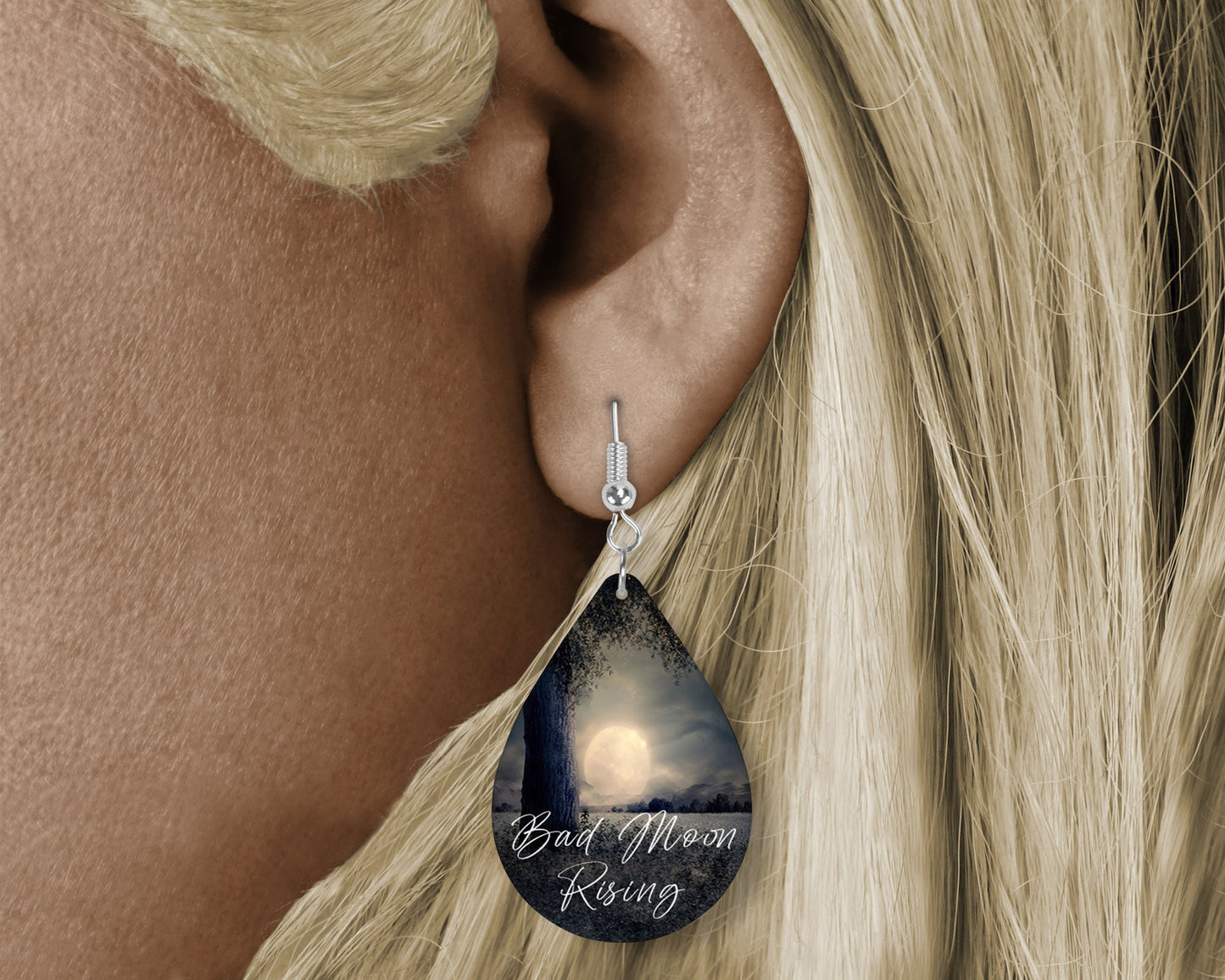 Set of Bad Moon Rising Tear Drop Printed Earrings