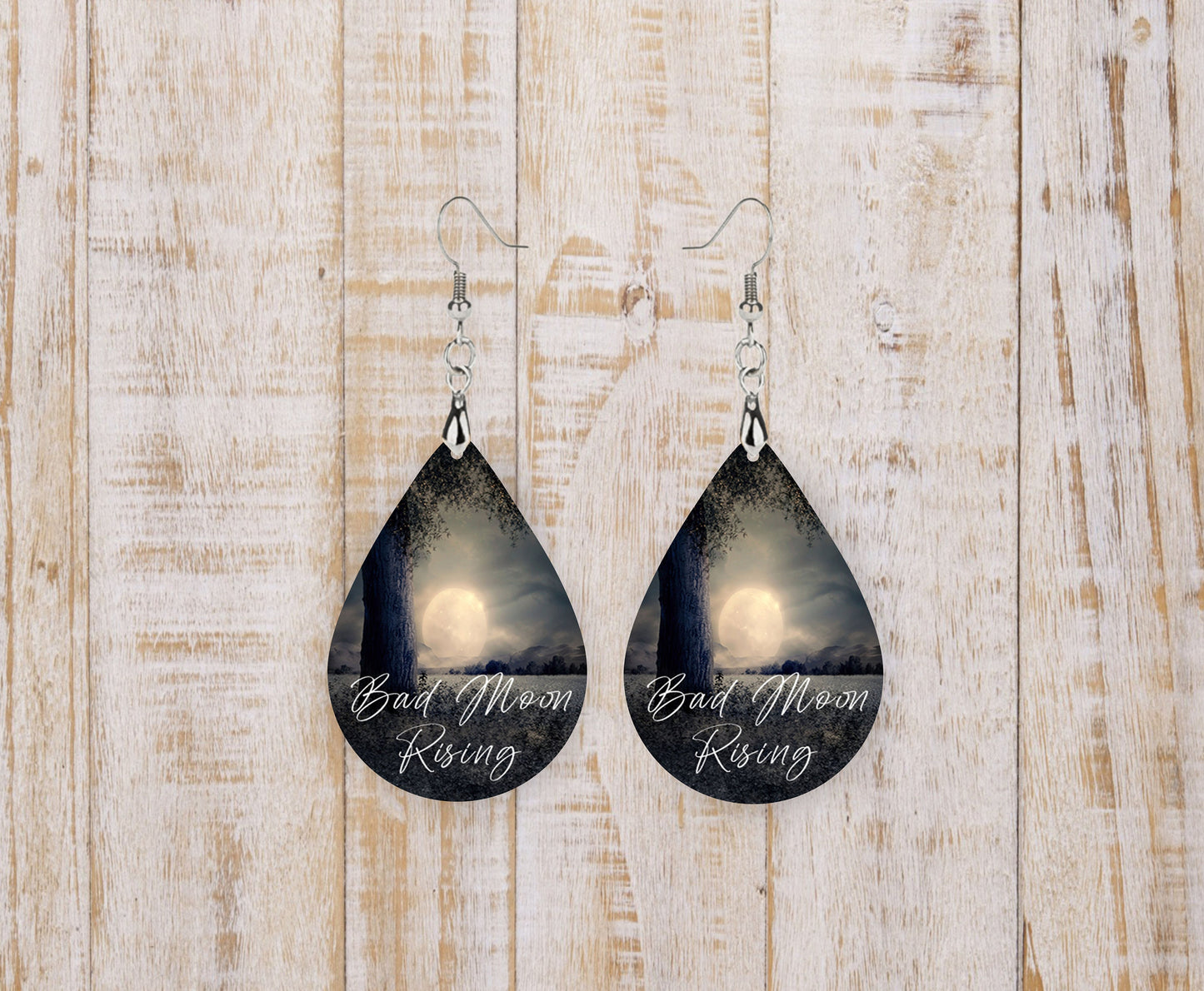 Set of Bad Moon Rising Tear Drop Printed Earrings