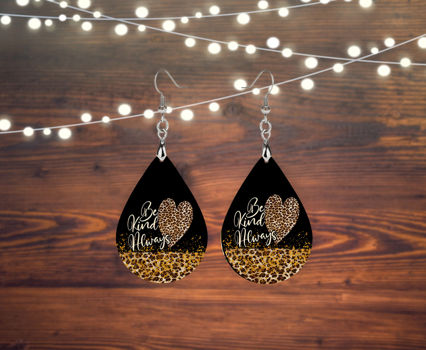 Set of Be Kind Always Leopard Print Tear Drop Printed Earrings