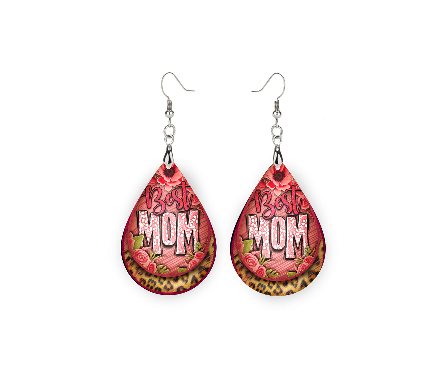 Set of Best Mom Western Tear Drop Dangle Printed Earrings