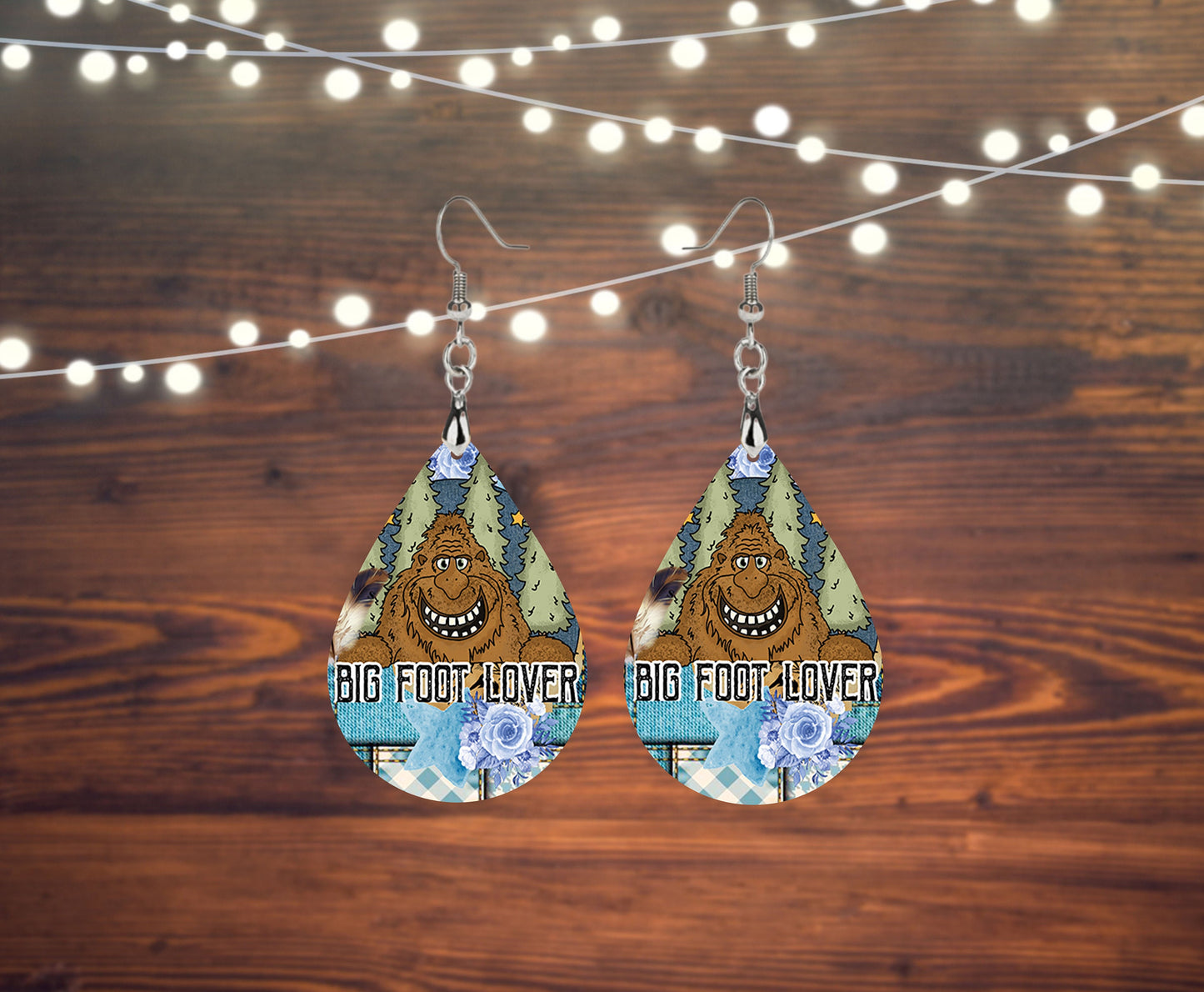 Set of Bigfoot Lover Tear Drop Dangle Printed Earrings