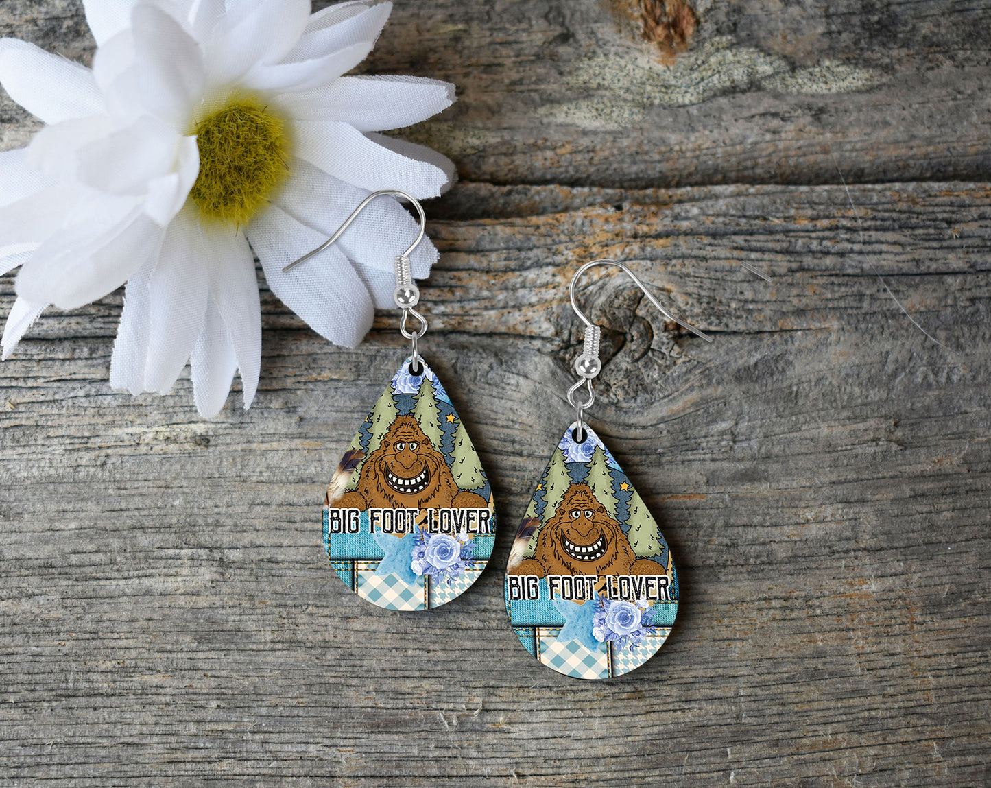 Set of Bigfoot Lover Tear Drop Dangle Printed Earrings