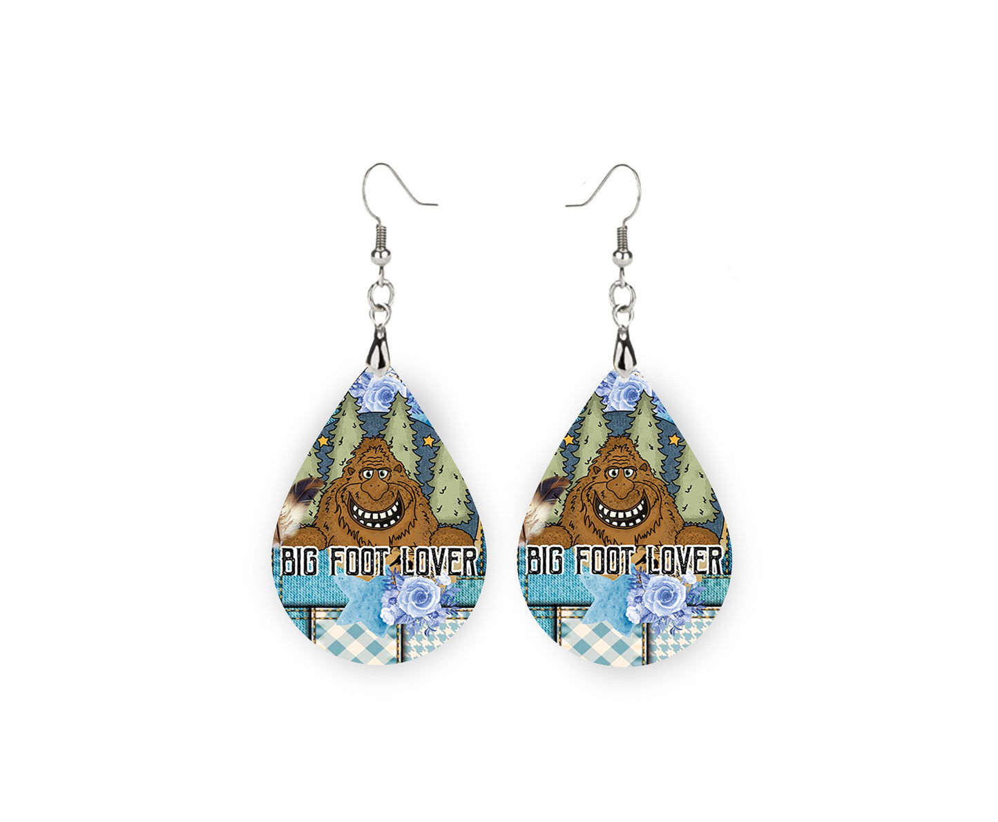 Set of Bigfoot Lover Tear Drop Dangle Printed Earrings