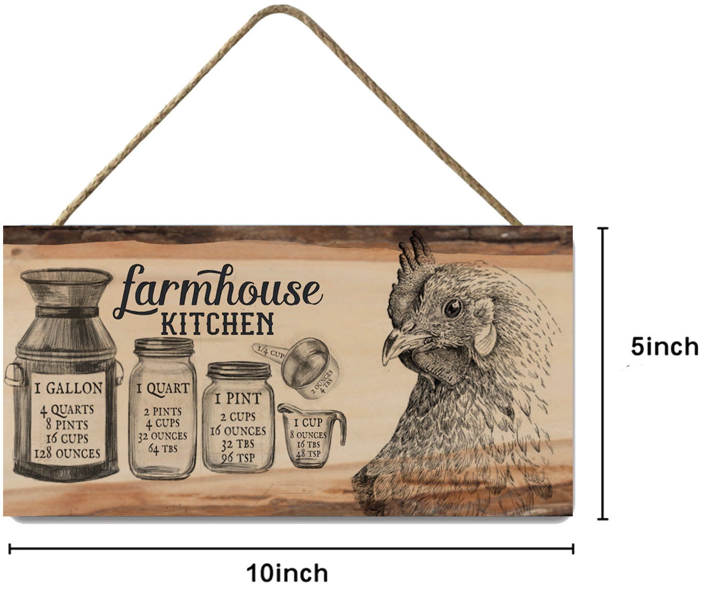 Farmhouse Kitchen Measurements Printed Handmade Wood Sign