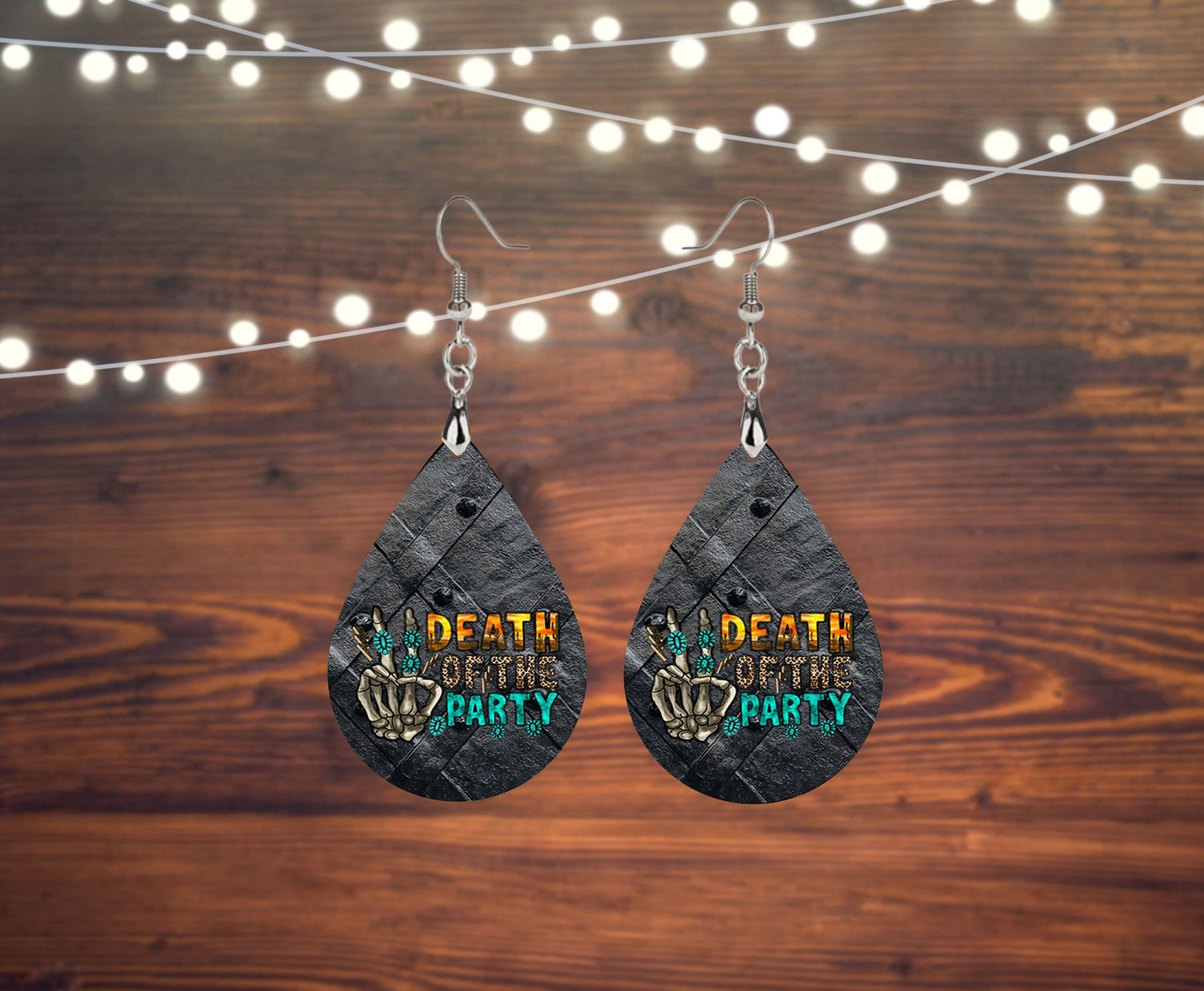 Death of the Party Goth Tear Drop Dangle Printed Earrings Jewelry Handmade